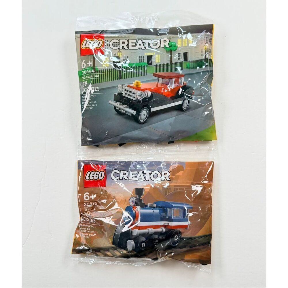 NWT RETIRED Lego Creator Train 30575 and Vintage Car 30644 59 pieces each Bundle